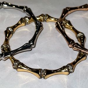 C Wonder Metal Bamboo Bangle Bracelets - gold w/rhinestones, rose gold, silver
